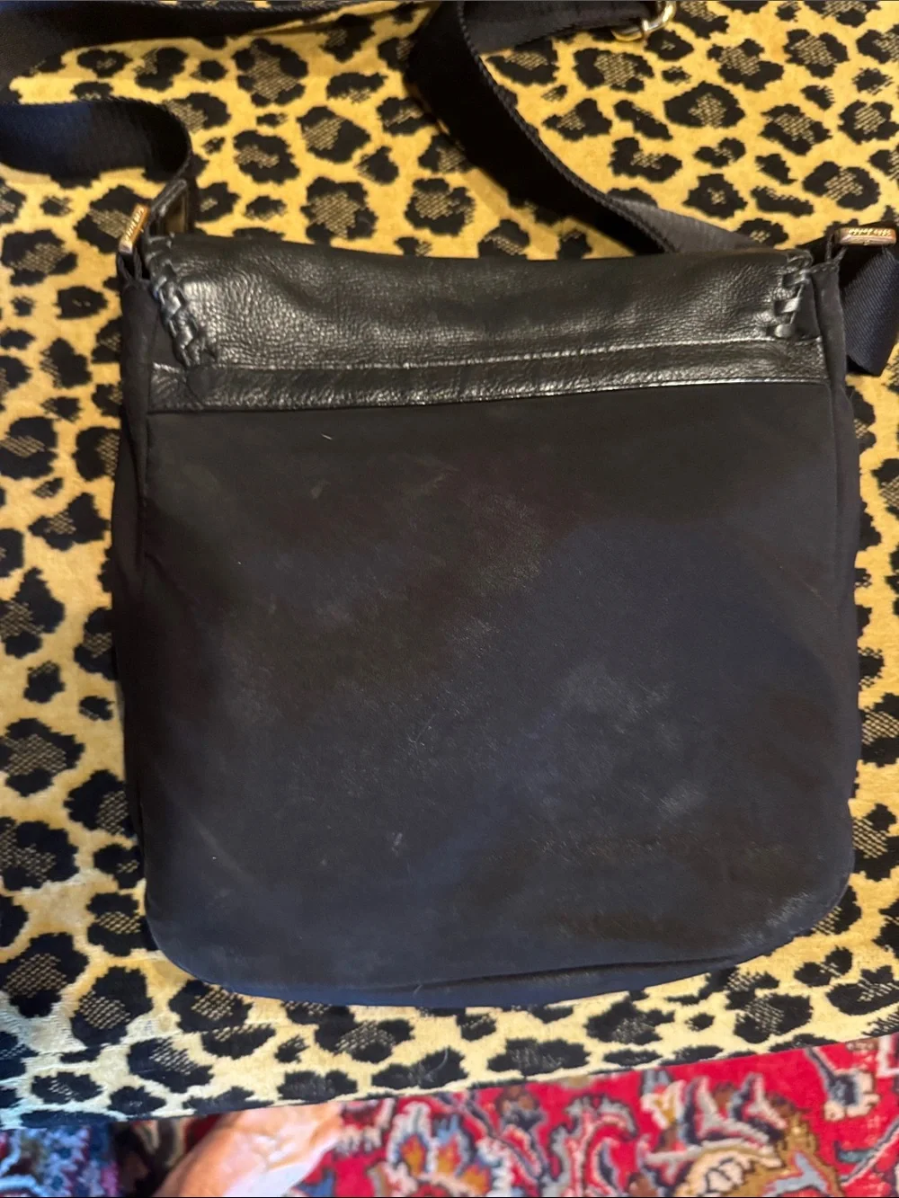 Tory Burch Black Leather-Trim Messenger Bag